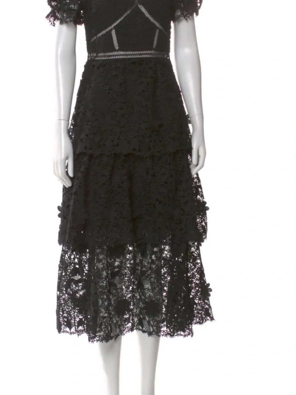 Self-Portrait Black Floral Lace Tiered Midi Dress - Picture 3 of 5